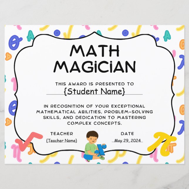 Math Magician Student Recognition Award (Vorderseite)