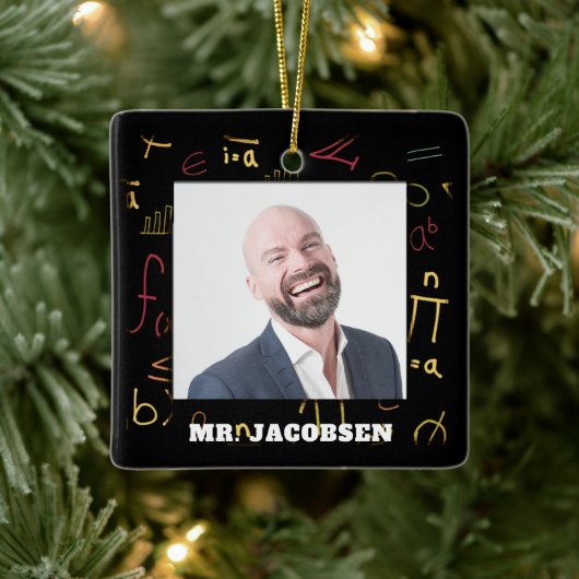 Math Symbols Frame Teacher Keramikornament (Baum)