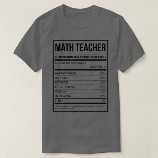 Math Teacher Funny Mathematics Nutrition Label T-Shirt (Design vorne)
