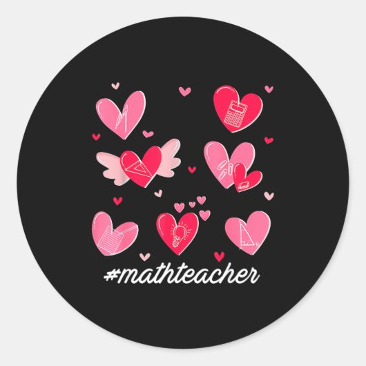 Math Teacher Heart Valentines Day Mathematics Teac Runder Aufkleber (Vorderseite)