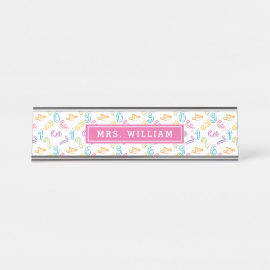 Math Teacher Name Niedlich Numbers Muster Schreibtischnamensplakette (Vorderseite )