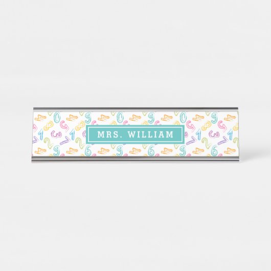 Math Teacher Name Niedlich Numbers Muster Schreibtischnamensplakette (Vorderseite )