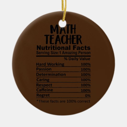 Math Teacher Nutrition Facts Keramik Ornament (Vorne)