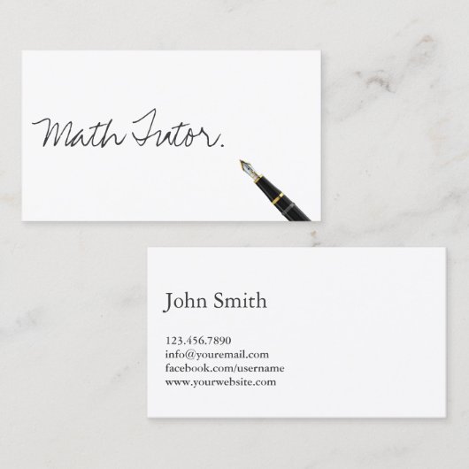 Math Tutor Free Handwriting Script Visitenkarte (Vorne/Hinten)