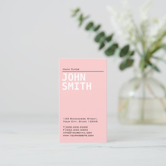 Math Tutor Lehrer Elegant Rosa Schlicht Visitenkarte (Stehend Vorderseite)