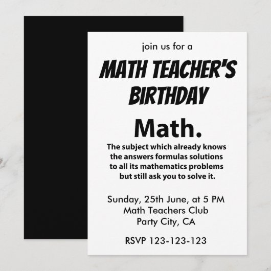 Math Typografie Mathelehrer Geburtstag Math Einladung (Vorne/Hinten)