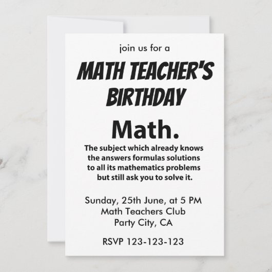 Math Typogragrah Mathematih Lehrer Birthday Math Einladung (Vorderseite)
