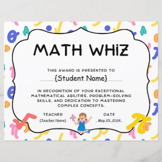 Math Whiz Student Recognition Award zum Jahresende