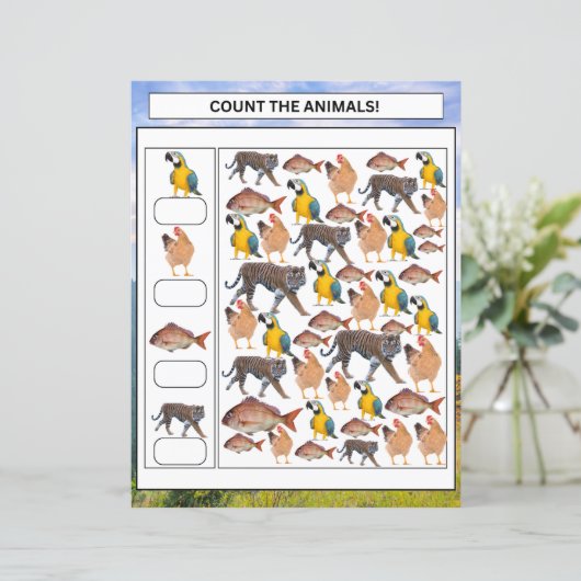 Math Worksheet Count the Animals & Vehicles Kids (Stehend Vorderseite)
