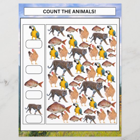 Math Worksheet Count the Animals & Vehicles Kids (Vorderseite)