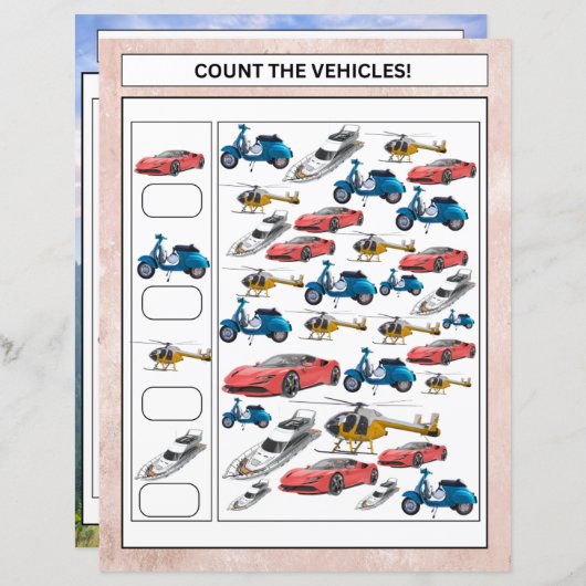 Math Worksheet Count the Vehicles & Animals Kids (Vorne/Hinten)