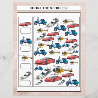 Math Worksheet Count the Vehicles & Animals Kids
