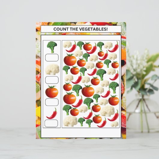 Mathe-Arbeitsblatt zählen die Kinder von Gemüse un (Stehend Vorderseite)