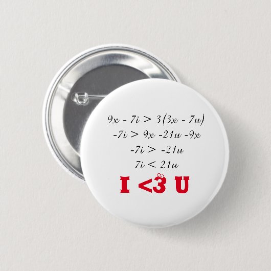 Mathe I <3. I <3 U Button (Vorne & Hinten)