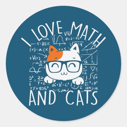Mathe Kitty Cat I Liebe Mathe und Katzen Runder Aufkleber (Vorderseite)