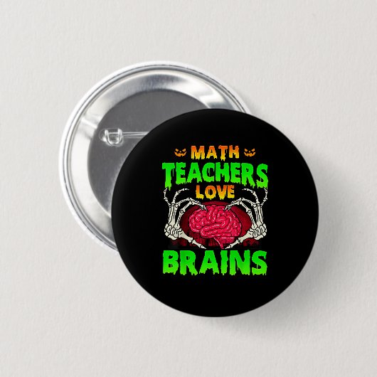 Mathelehrer Gehirne Skeleton Hand Herz Halloween Button (Vorne & Hinten)