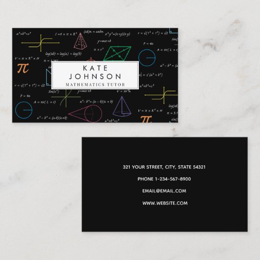 Mathematics Teacher Tutor Equations Math Formulas Visitenkarte (Vorne/Hinten)