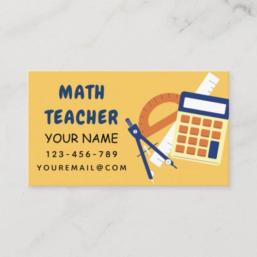 Mathematiker Zuhause Tutor Ruler Calculator Orange Visitenkarte (Vorderseite)