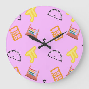 Mathematikmuster auf Rosa Große Wanduhr