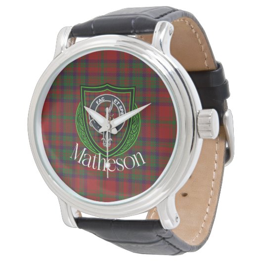 Matheson Scottish Clan Tartan & Crest Armbanduhr (Schrägansicht)