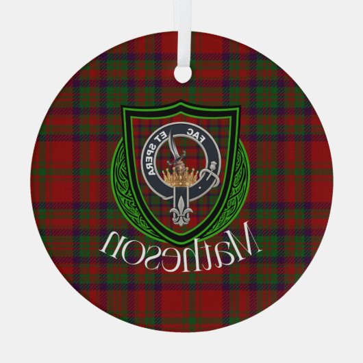 Matheson Scottish Clan Tartan & Crest Ornament Aus Glas (Rückseite)