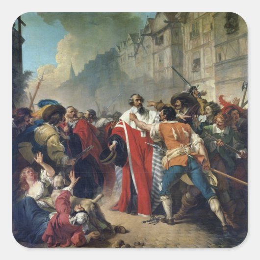 Mathieu Mole wird von der Pariser Menschenmenge ge Quadratischer Aufkleber (Vorderseite)