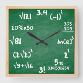 Maths Clock with Wooden border Quadratische Wanduhr