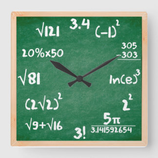 Maths Clock with Wooden border Quadratische Wanduhr