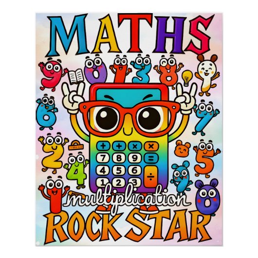 Maths Multiplication Rockstar Cute Calculator Poster (Vorderseite)