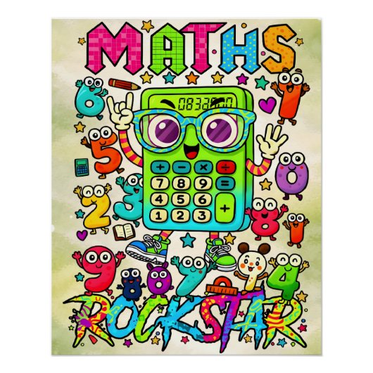 Maths Rockstar Cute Calculator Design Poster (Vorderseite)
