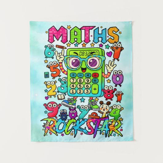 Maths Rockstar Cute Calculator Poster for Kids Wandteppich (Vorderseite)