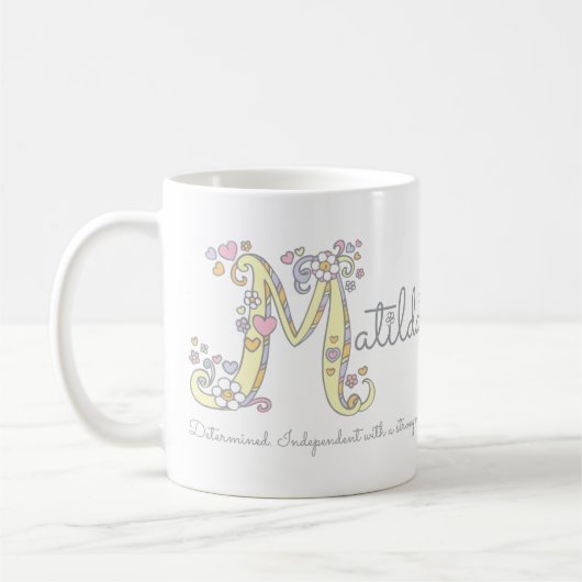 Matilda-Name bedeutet Monogramm M-Tasse Kaffeetasse (Links)