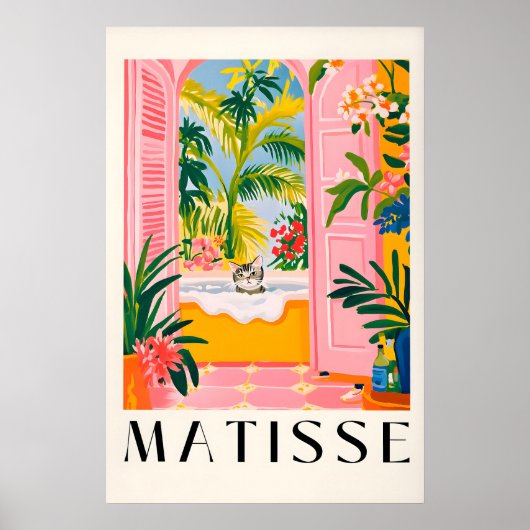 Matisse Cat Print Pink Bathroom Wall Art, Funny Poster (Vorne)