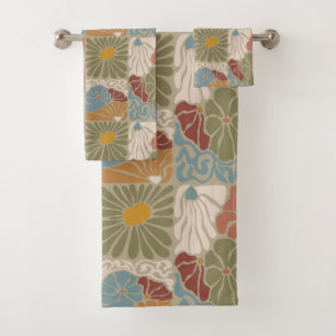 Matisse Groovy floral Art Nouveau 1970er Jahre Boh Badhandtuch Set