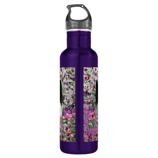 Matisse in den Blumen - weiß u. in schwarzem Edelstahlflasche (Rückseite)