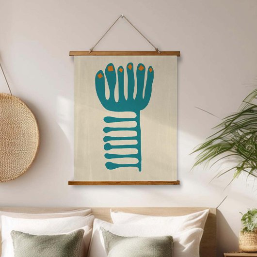 Matisse-Inspiration in Türkis und Orange Wandteppich Mit Holzrahmen