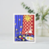 Matisse Inspiriert Blue Red Still Life Weinlemonen Postkarte (Stehend Vorderseite)