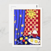 Matisse Inspiriert Blue Red Still Life Weinlemonen Postkarte (Vorne/Hinten)