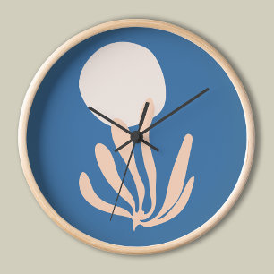 Matisse inspirierter Peach und Blue Leaf Cutout Uhr