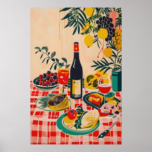 Matisse inspirierter roter Schachbrett-Muster-Lebe Poster (Vorne)