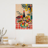 Matisse inspirierter roter Schachbrett-Muster-Lebe Poster (Küche)