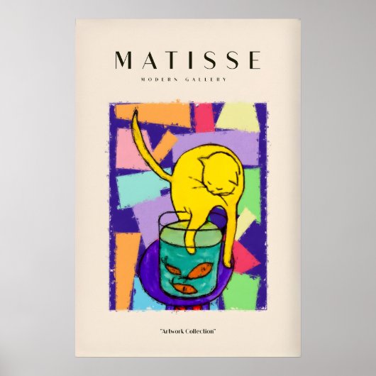 Matisse-Kunstposter - Gelbe Katze mit Fischglas Poster (Vorne)