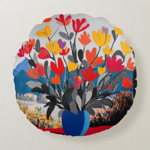 Matisse-Stil Blumenrundkissen - Moderne Kunst Rundes Kissen