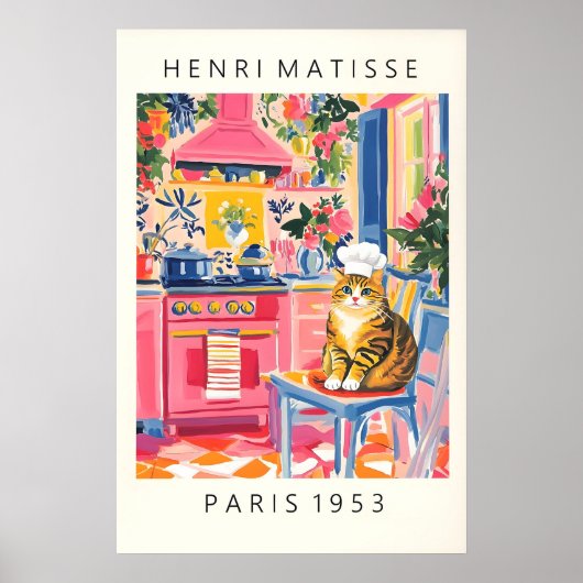 Matisse Style Cat Chef Print Funny Kitchen Wall Poster (Vorne)