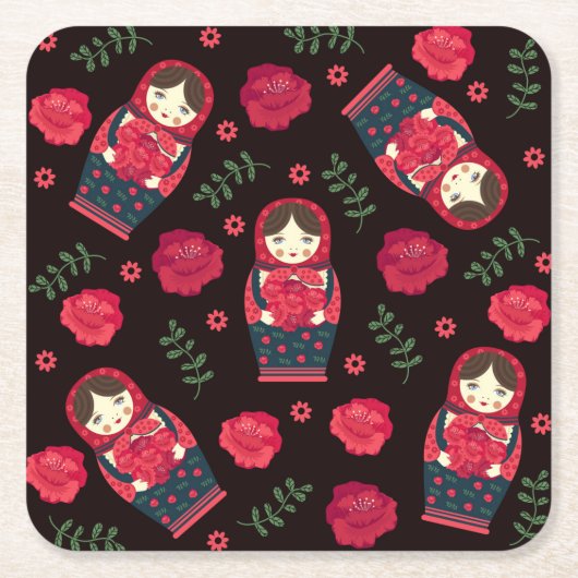 Matreshka Rechteckiger Pappuntersetzer (Vorderseite)