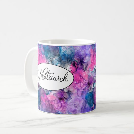 Matriarch-Tasse mit Abstraktem Rosa und Lila Swirl Kaffeetasse (Vorderseite Links)