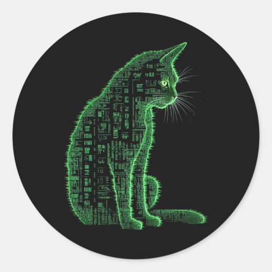 Matrix Cat Art Runder Aufkleber (Vorderseite)