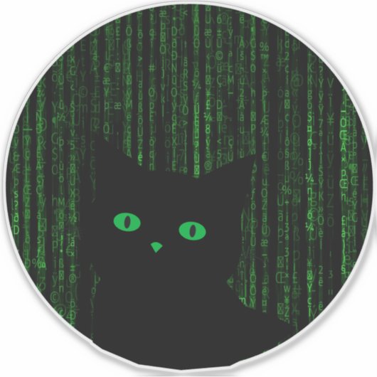 matrix cat, the matrix rain code, binary code aufkleber (Vorderseite)