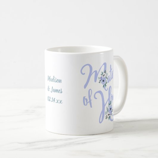 Matron der Ehre Blumenbrief Dusty Blue Custom Kaffeetasse (VorderseiteRechts)