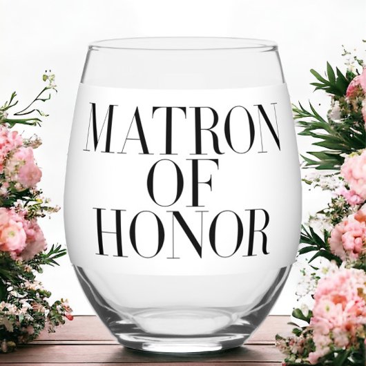 Matron of Honor Black Modern Elegant Personalisier Weinglas Ohne Stiel